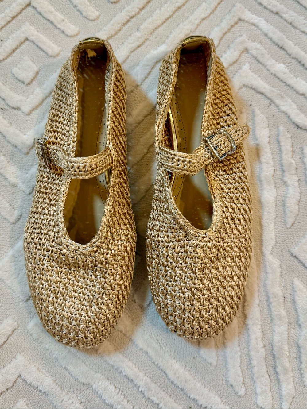 Adorable Woven Mary Jane Shoes in Natural Tan, Size 40